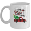 Merry Christmas Buffalo Red Plaid Truck Christian Cross Xmas Mug Coffee Mug | Teecentury.com