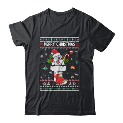 Merry Christmas Bulldog In Sock Dog Funny Ugly Xmas T-Shirt & Sweatshirt | Teecentury.com