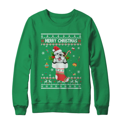 Merry Christmas Bulldog In Sock Dog Funny Ugly Xmas T-Shirt & Sweatshirt | Teecentury.com