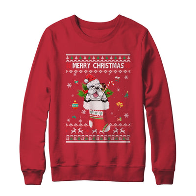 Merry Christmas Bulldog In Sock Dog Funny Ugly Xmas T-Shirt & Sweatshirt | Teecentury.com