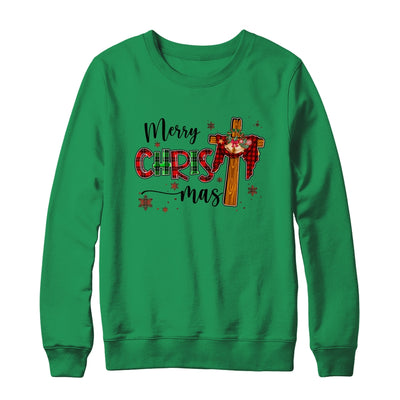 Merry Christmas Christian Cross Buffalo Plaid Family Xmas T-Shirt & Sweatshirt | Teecentury.com