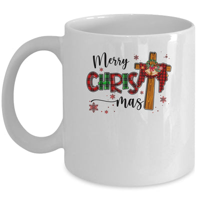 Merry Christmas Christian Cross Buffalo Plaid Family Xmas Mug Coffee Mug | Teecentury.com