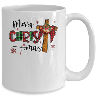 Merry Christmas Christian Cross Buffalo Plaid Family Xmas Mug Coffee Mug | Teecentury.com
