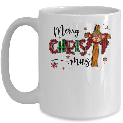 Merry Christmas Christian Cross Buffalo Plaid Family Xmas Mug Coffee Mug | Teecentury.com