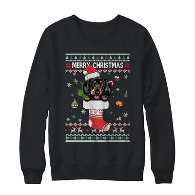 Merry Christmas Dachshund In Sock Dog Funny Ugly Xmas T-Shirt & Sweatshirt | Teecentury.com