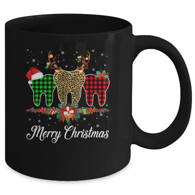 Merry Christmas Dentist Teeth Santa Hat Xmas Leopard Plaid Mug Coffee Mug | Teecentury.com