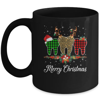 Merry Christmas Dentist Teeth Santa Hat Xmas Leopard Plaid Mug Coffee Mug | Teecentury.com