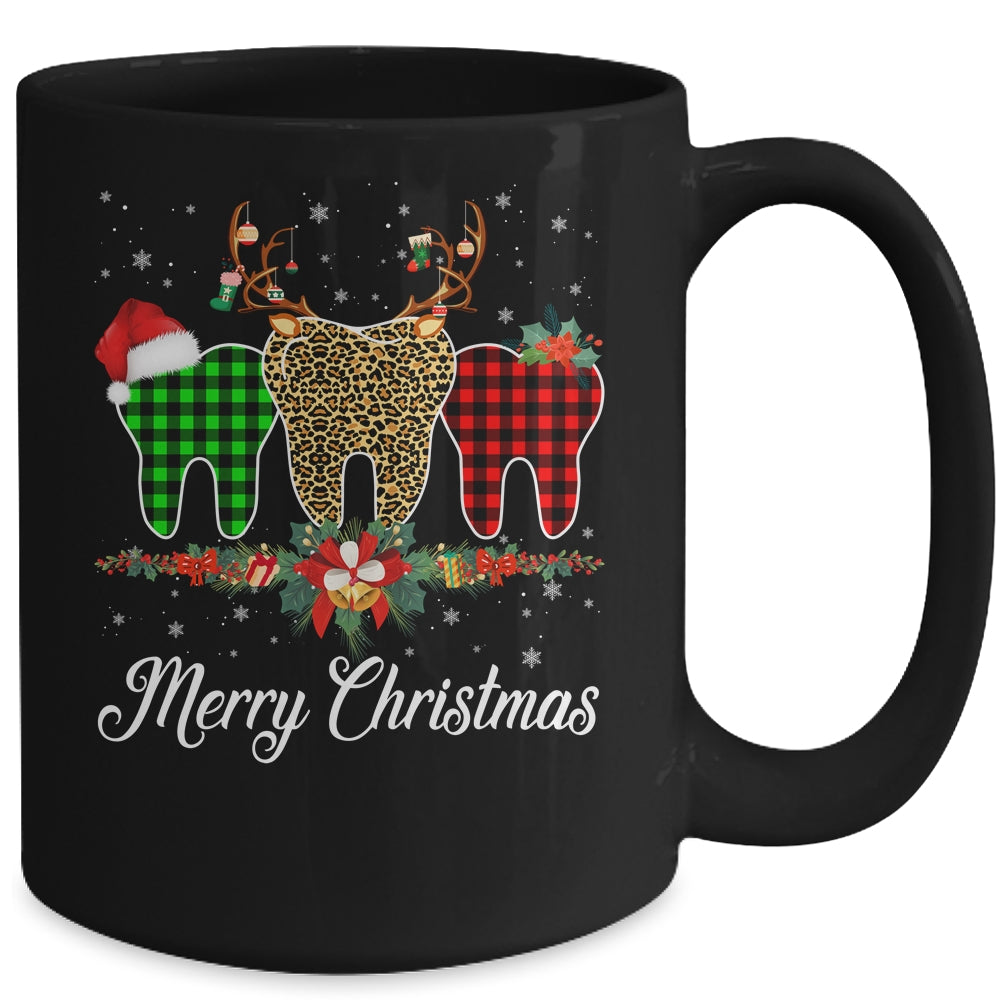 Merry Christmas Dentist Teeth Santa Hat Xmas Leopard Plaid Mug Coffee Mug | Teecentury.com