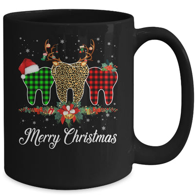 Merry Christmas Dentist Teeth Santa Hat Xmas Leopard Plaid Mug Coffee Mug | Teecentury.com