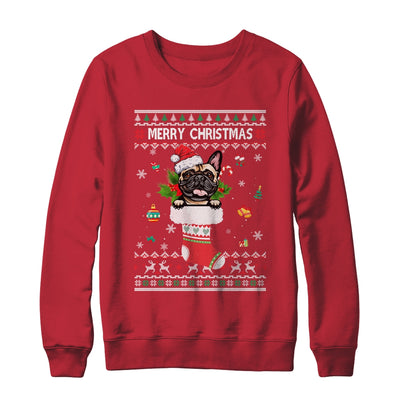 Merry Christmas French Bulldog In Sock Dog Funny Ugly Xmas T-Shirt & Sweatshirt | Teecentury.com