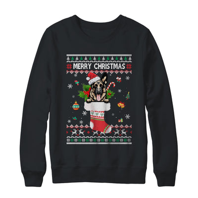 Merry Christmas German Shepherd In Sock Dog Funny Ugly Xmas T-Shirt & Sweatshirt | Teecentury.com