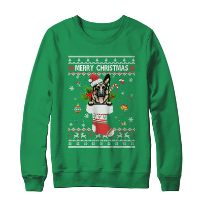 Merry Christmas German Shepherd In Sock Dog Funny Ugly Xmas T-Shirt & Sweatshirt | Teecentury.com