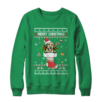 Merry Christmas Golden Retriever In Sock Dog Funny Ugly Xmas T-Shirt & Sweatshirt | Teecentury.com