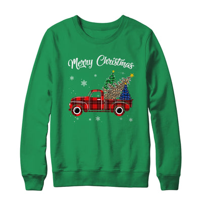 Merry Christmas Leopard Buffalo Truck Tree Red Plaid T-Shirt & Sweatshirt | Teecentury.com