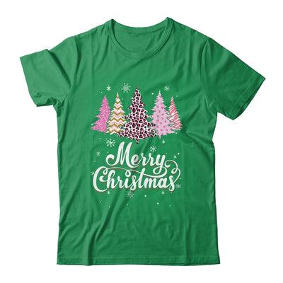 Merry Christmas Pink Leopard Print Christmas Tree Women Shirt & Sweatshirt | teecentury