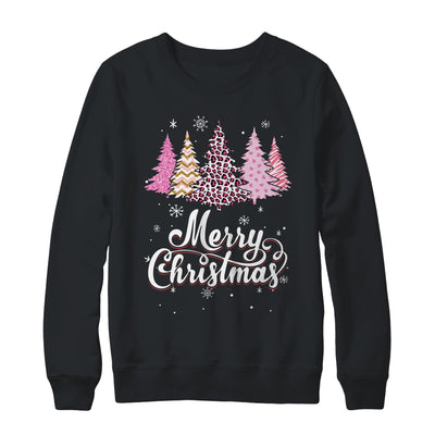 Merry Christmas Pink Leopard Print Christmas Tree Women Shirt & Sweatshirt | teecentury