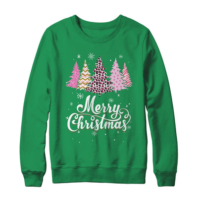 Merry Christmas Pink Leopard Print Christmas Tree Women Shirt & Sweatshirt | teecentury