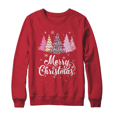 Merry Christmas Pink Leopard Print Christmas Tree Women Shirt & Sweatshirt | teecentury