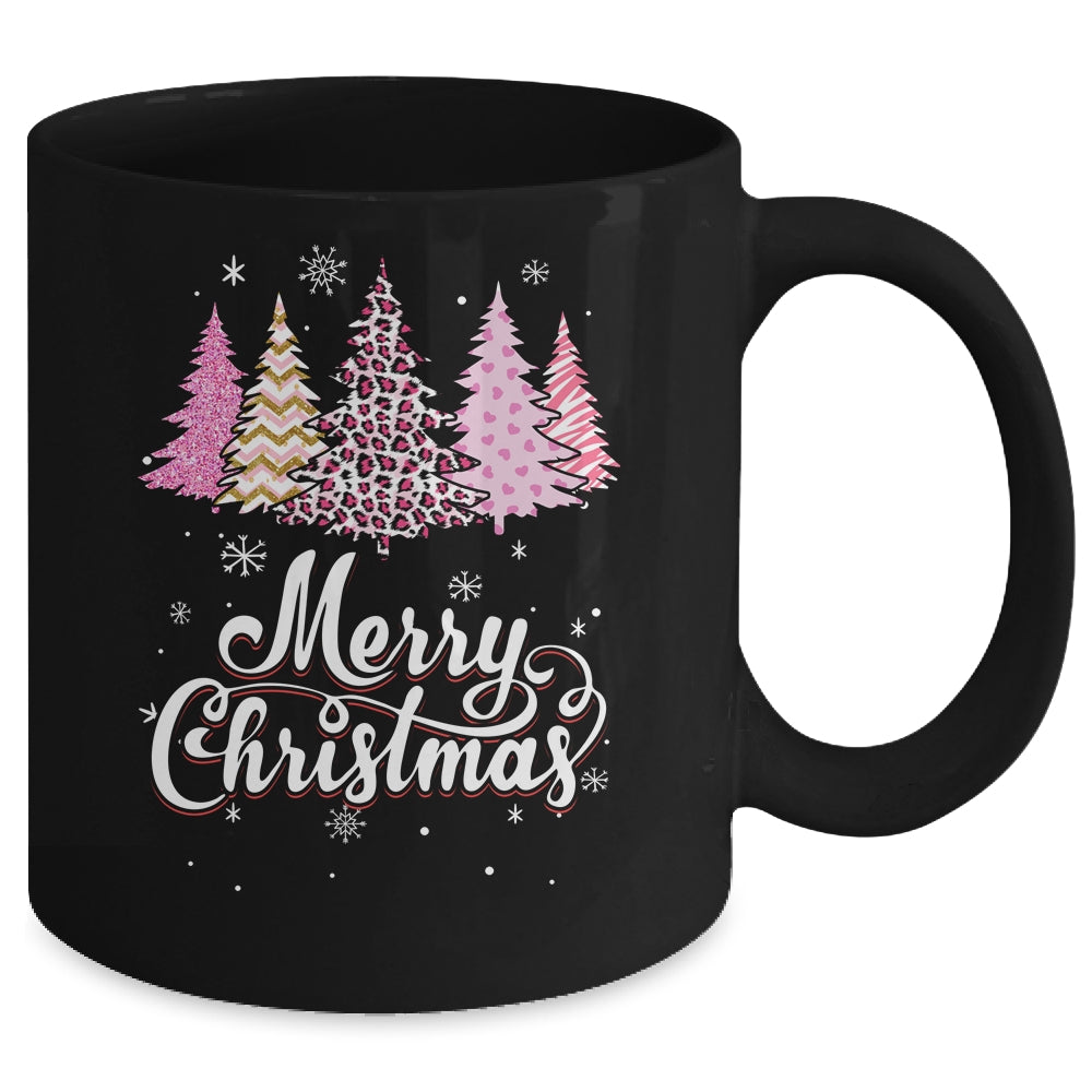 Merry Christmas Pink Leopard Print Christmas Tree Women Mug | teecentury