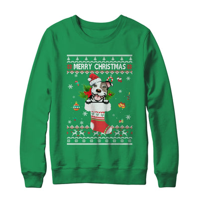 Merry Christmas Pitbull In Sock Dog Funny Ugly Xmas T-Shirt & Sweatshirt | Teecentury.com