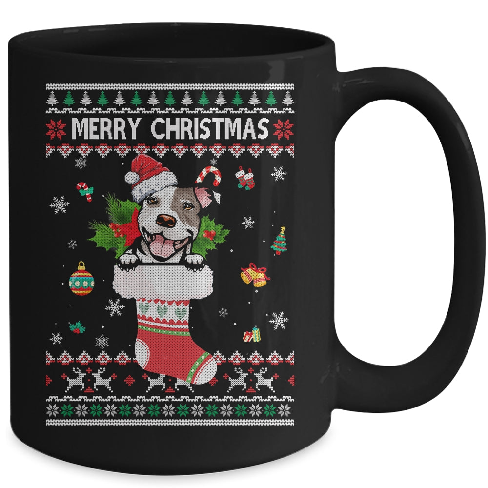 Merry Christmas Pitbull In Sock Dog Funny Ugly Xmas Mug Coffee Mug | Teecentury.com