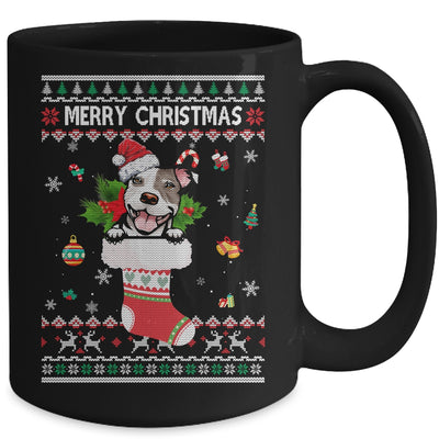 Merry Christmas Pitbull In Sock Dog Funny Ugly Xmas Mug Coffee Mug | Teecentury.com