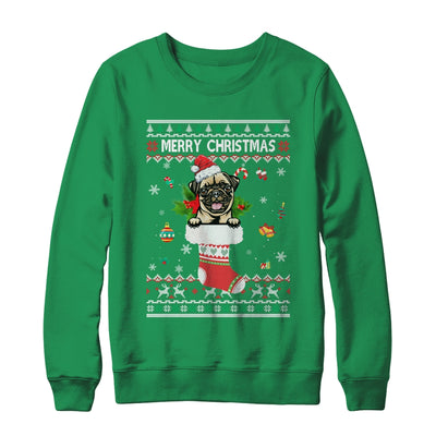 Merry Christmas Pug In Sock Dog Funny Ugly Xmas T-Shirt & Sweatshirt | Teecentury.com