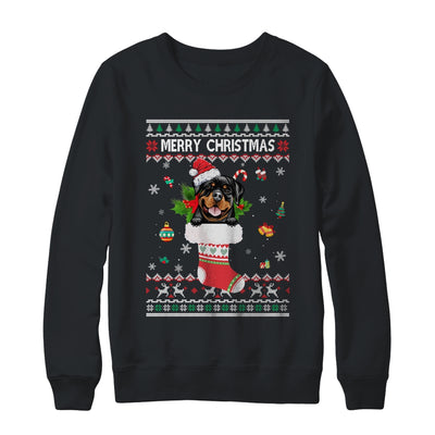 Merry Christmas Rottweiler In Sock Dog Funny Ugly Xmas T-Shirt & Sweatshirt | Teecentury.com