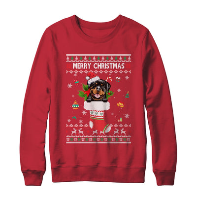 Merry Christmas Rottweiler In Sock Dog Funny Ugly Xmas T-Shirt & Sweatshirt | Teecentury.com