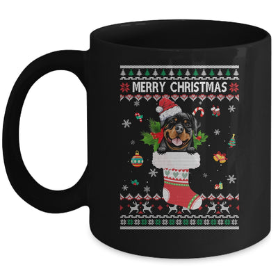 Merry Christmas Rottweiler In Sock Dog Funny Ugly Xmas Mug Coffee Mug | Teecentury.com