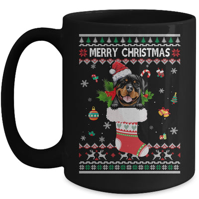 Merry Christmas Rottweiler In Sock Dog Funny Ugly Xmas Mug Coffee Mug | Teecentury.com