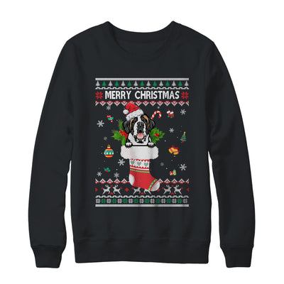 Merry Christmas Saint Bernard In Sock Dog Funny Ugly Xmas T-Shirt & Sweatshirt | Teecentury.com