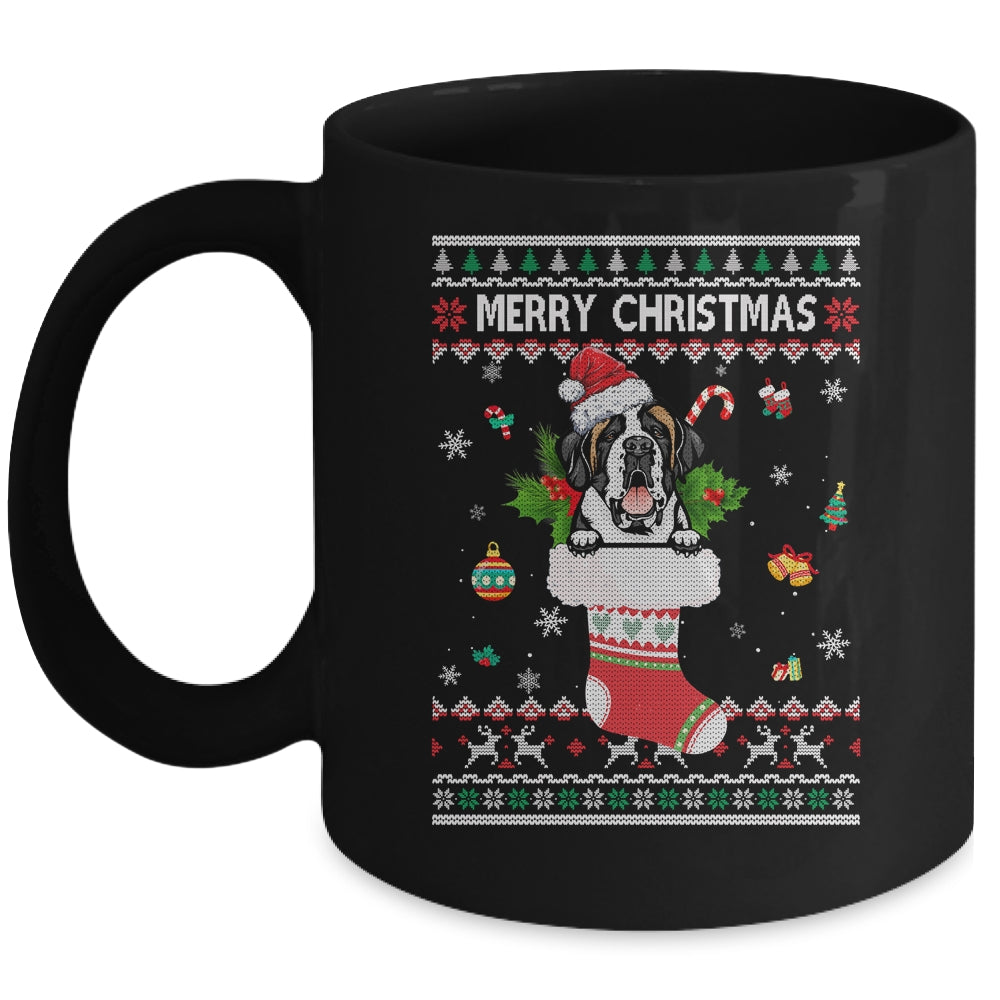 Merry Christmas Saint Bernard In Sock Dog Funny Ugly Xmas Mug Coffee Mug | Teecentury.com