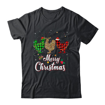 Merry Christmas Three Chicken Buffalo Leopard Red Plaid T-Shirt & Sweatshirt | Teecentury.com