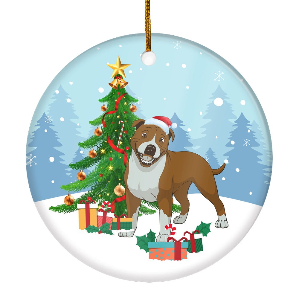 Merry Christmas Tree Pitbull Christmas and Dogs Gift for Dog Lovers Christmas Tree Ornament Ornament | Teecentury.com