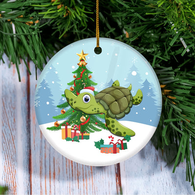 Merry Christmas Tree Turtle Christmas Tree Ornament Ornament | Teecentury.com