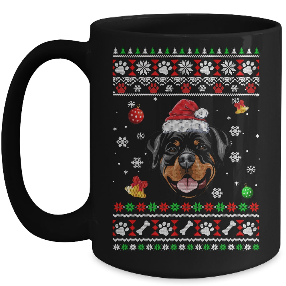 Merry Christmas Ugly Xmas Rottweiler Santa Hat Funny Mug | teecentury