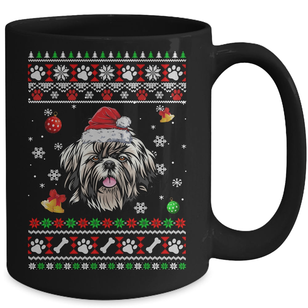 Merry Christmas Ugly Xmas Shih Tzu Santa Hat Funny Mug | teecentury