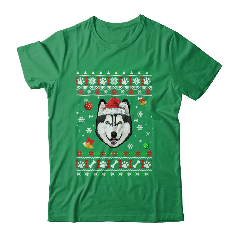 Merry Christmas Ugly Xmas Siberian Husky Santa Hat Funny Shirt & Sweatshirt | teecentury