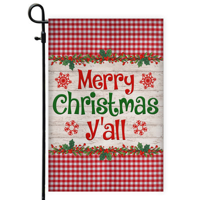 Merry Christmas Y'all Flag Buffalo Plaid Check Xmas Flag | Teecentury.com
