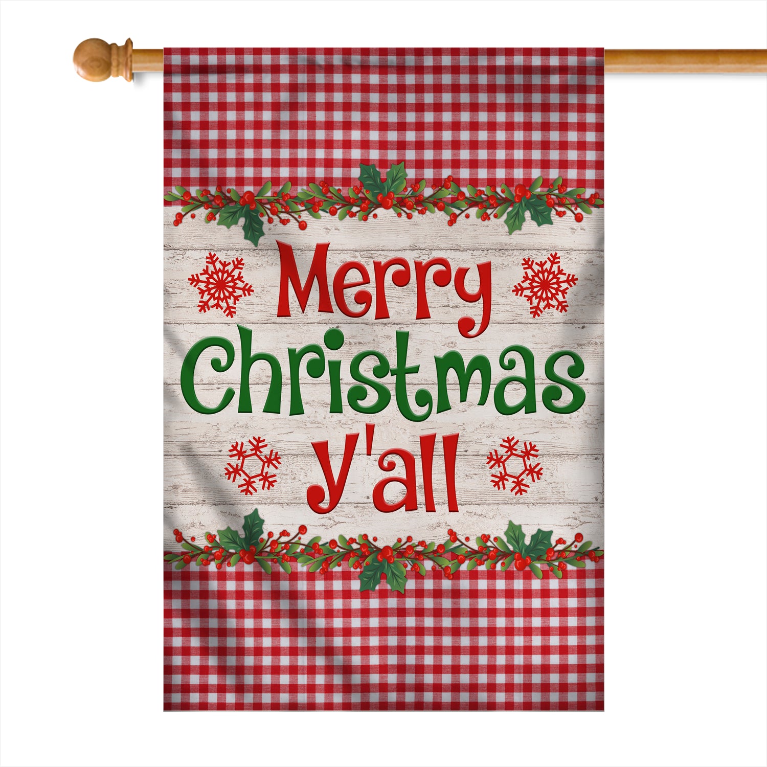 Merry Christmas Y'all Flag Buffalo Plaid Check Xmas Flag | Teecentury.com
