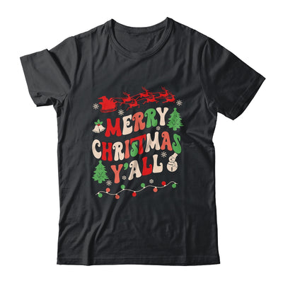 Merry Christmas Y'all Santa Hat Lights Family Groovy Xmas Shirt & Sweatshirt | teecentury