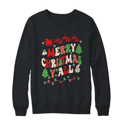 Merry Christmas Y'all Santa Hat Lights Family Groovy Xmas Shirt & Sweatshirt | teecentury