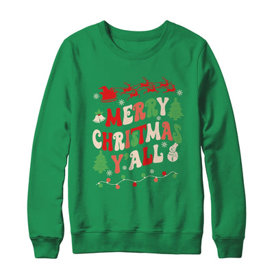 Merry Christmas Y'all Santa Hat Lights Family Groovy Xmas Shirt & Sweatshirt | teecentury