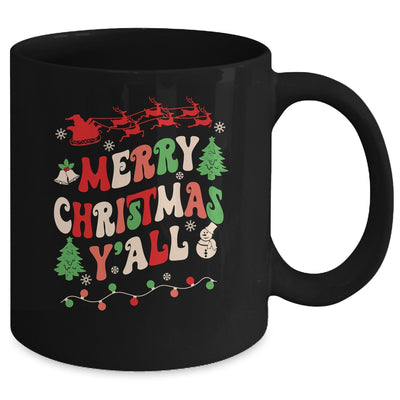 Merry Christmas Y'all Santa Hat Lights Family Groovy Xmas Mug | teecentury