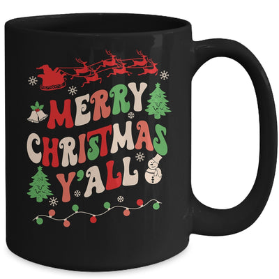 Merry Christmas Y'all Santa Hat Lights Family Groovy Xmas Mug | teecentury