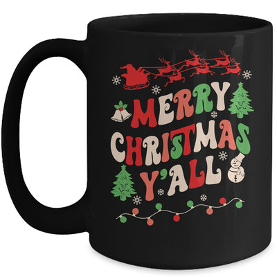 Merry Christmas Y'all Santa Hat Lights Family Groovy Xmas Mug | teecentury