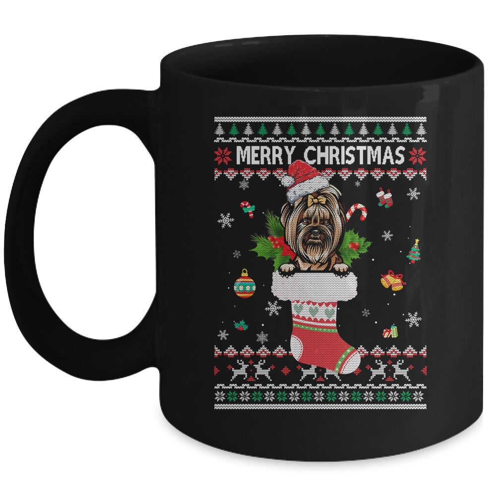 Merry Christmas Yorkie In Sock Dog Funny Ugly Xmas Mug Coffee Mug | Teecentury.com