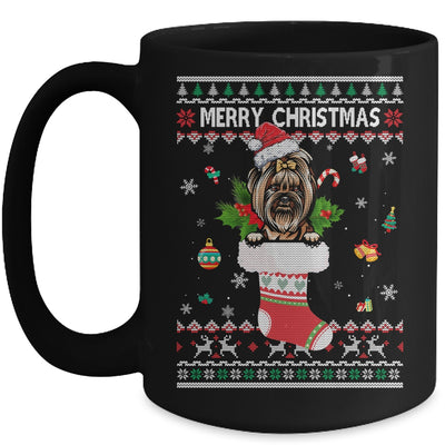 Merry Christmas Yorkie In Sock Dog Funny Ugly Xmas Mug Coffee Mug | Teecentury.com