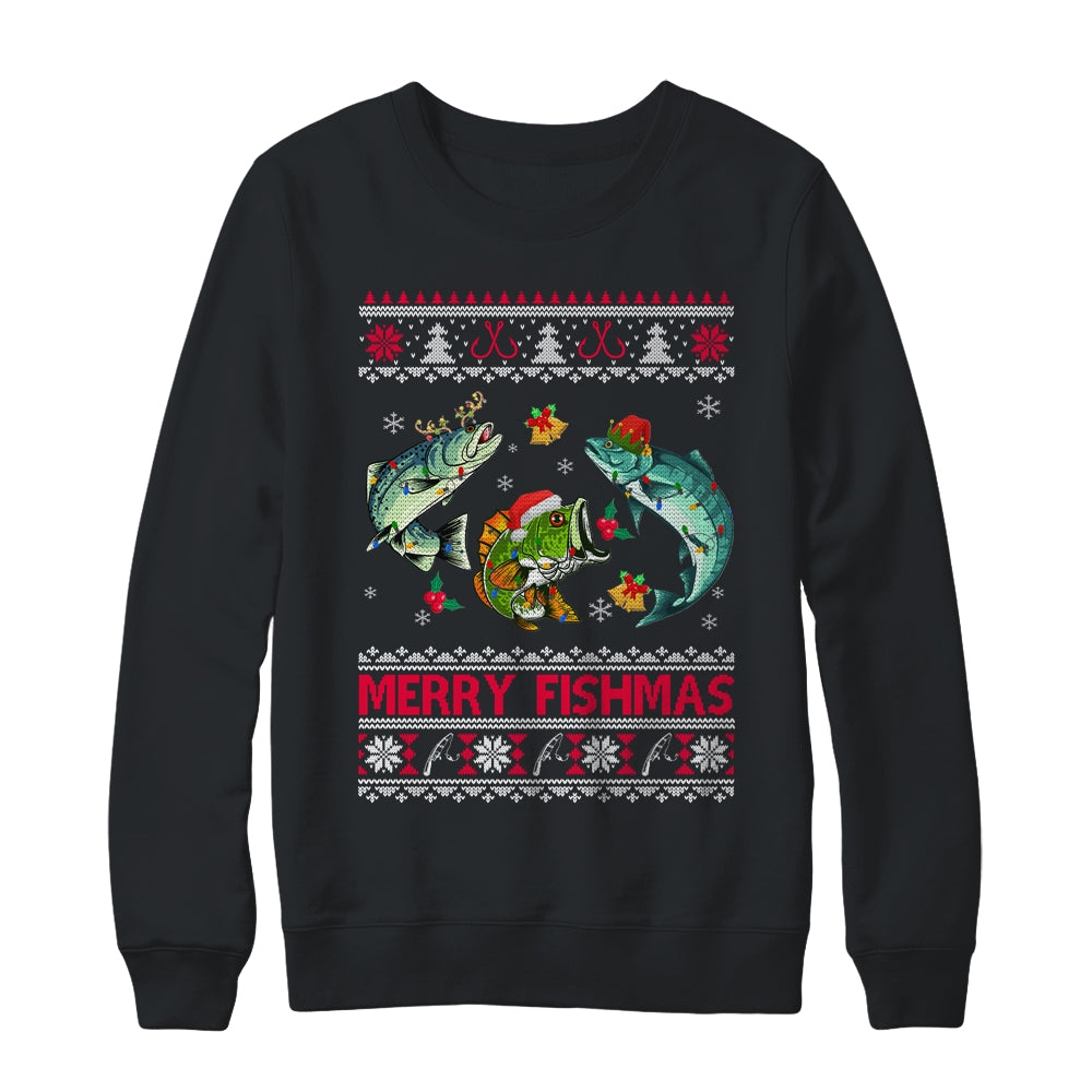 Merry Fishmas Funny Fishing Christmas Ugly Sweater Fish Xmas T-Shirt & Sweatshirt | Teecentury.com